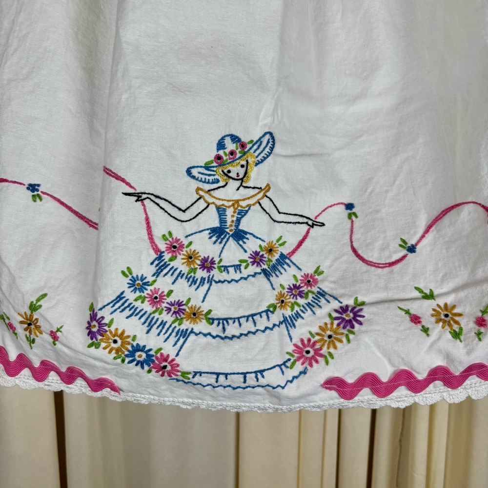 Child Dress VTG Pillowcase White Ruffled Sleeve Hand  Embroidered Design | 24mo - Picture 4 of 10